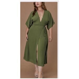 Reformation Karen Midi Wrap Dress in Moss Green XS - NWT